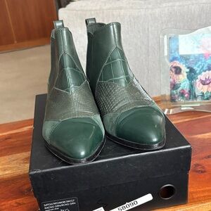 Coach SZ 10 Dark Green Leather & Suede Heeled Boots